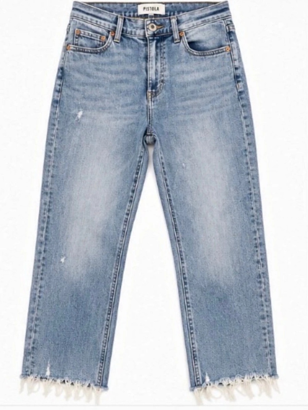 Pistola Penny Crop High Waist Raw Hem Wide Leg Jeans Blue Waist 29